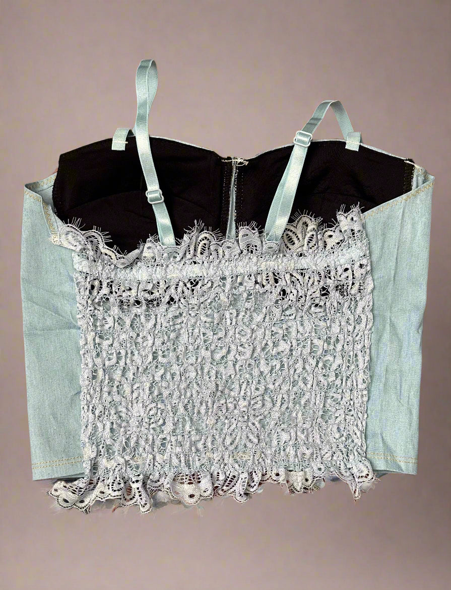 Blue Jean Bralette Lace Mesh Crop Top