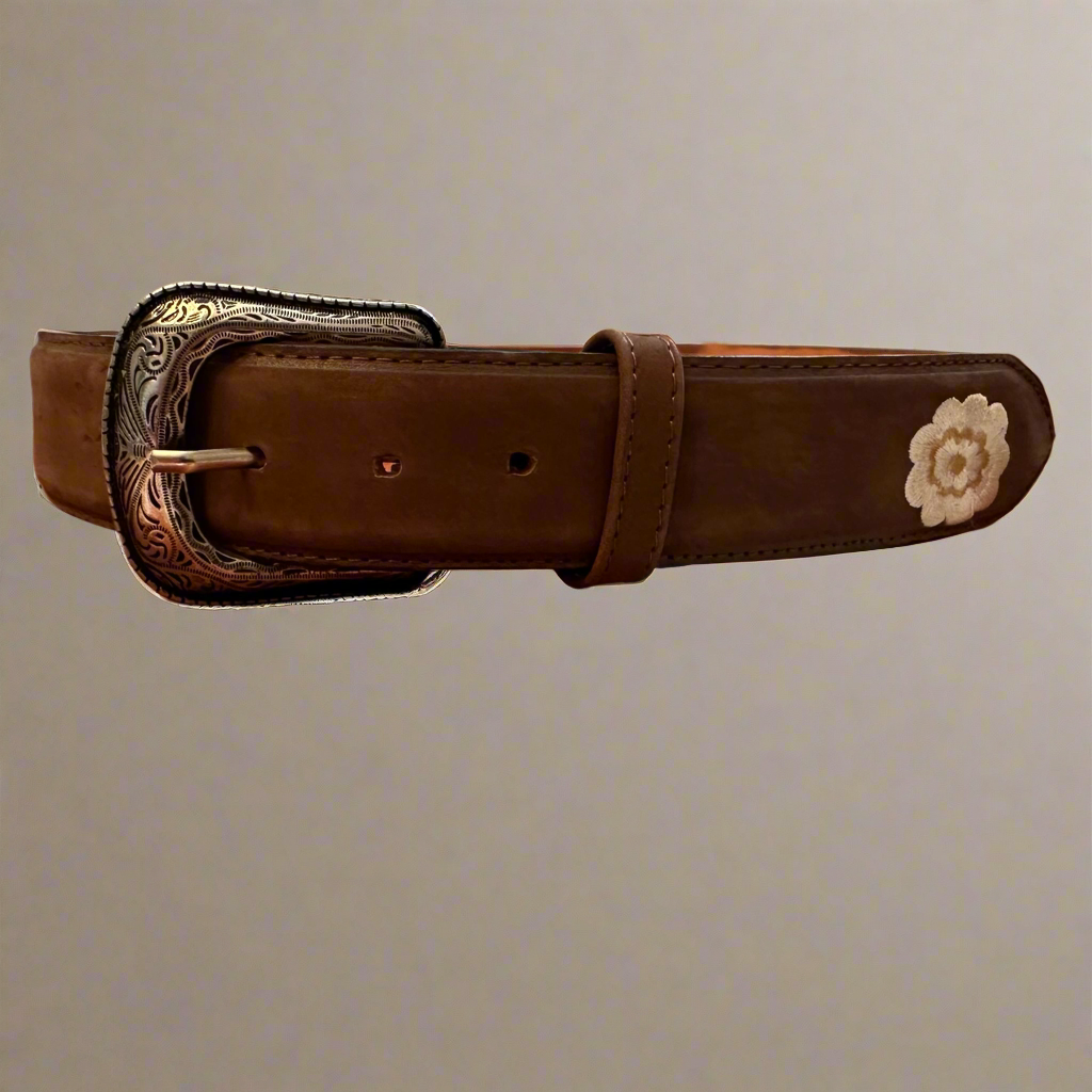 Western Beige Floral Belt-Brown