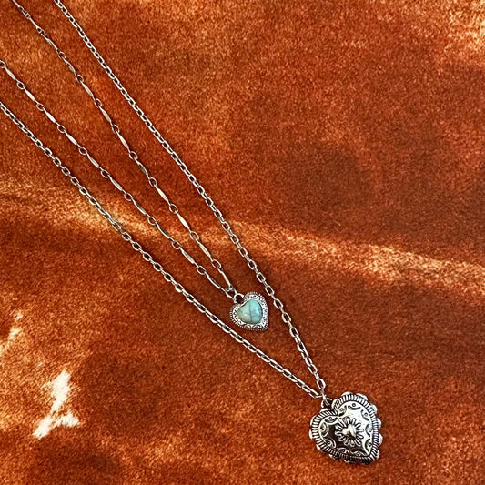 Bohemian Style Turquoise Heart Inlay Double Necklace
