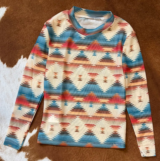 Girl’s Western Aztec Sheer Mesh Top