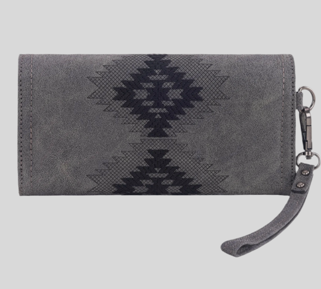 Wrangler Aztec Embroidered Tote Bag and Wallet-Black