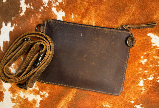 Tooled Leather Crossbody-Brown