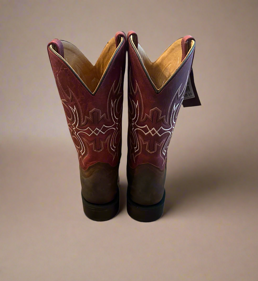 Old West Burgundy-Square Toe Boots