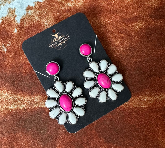 Vintage Pink and White Floral Earrings