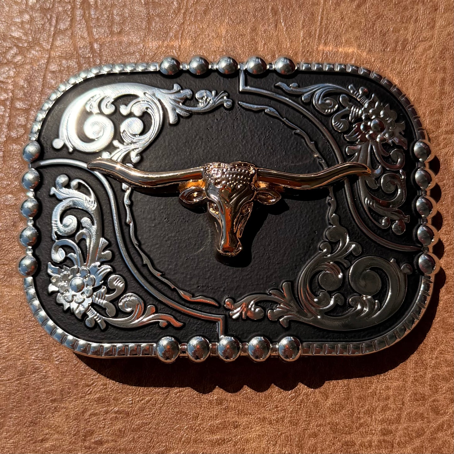 Western LonghornBelt Buckle-Black