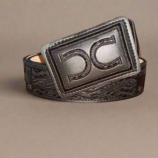 Men’s Horseshoe Embroidered Belt-Black