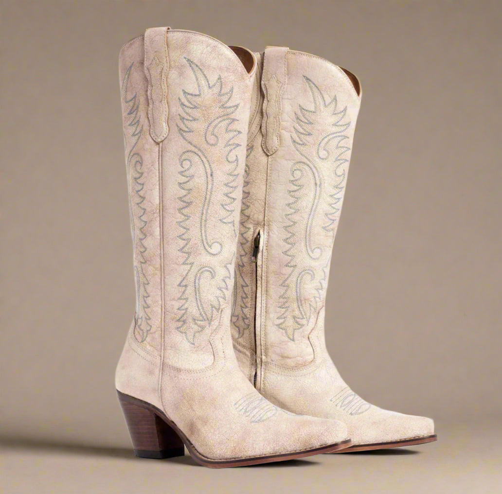 Syllvia Prairie Leather Boots- Ivory