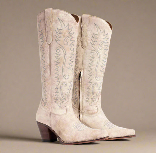 Syllvia Prairie Leather Boots- Ivory