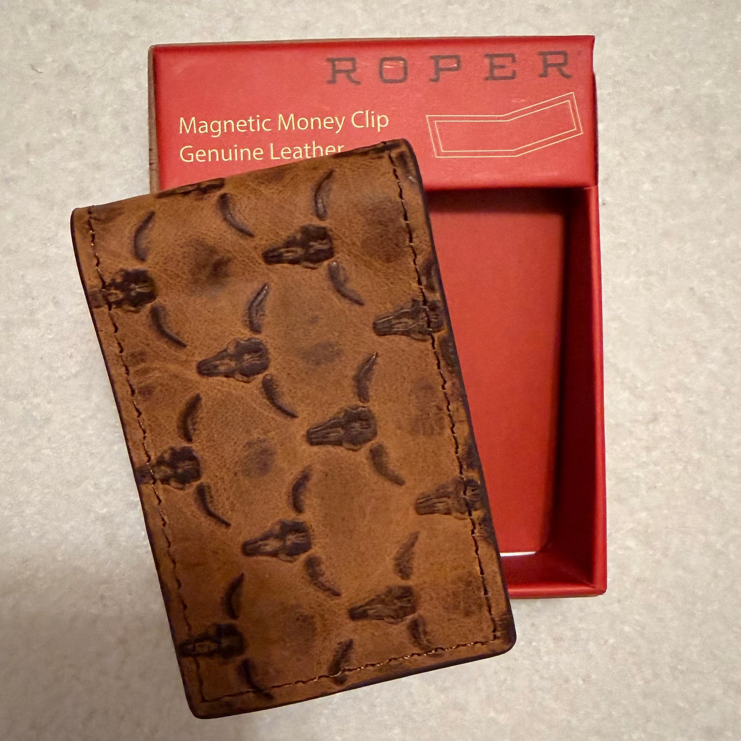 ROPER MEN'S STEER HEADS EMBOSS Magnetic Money Clip
