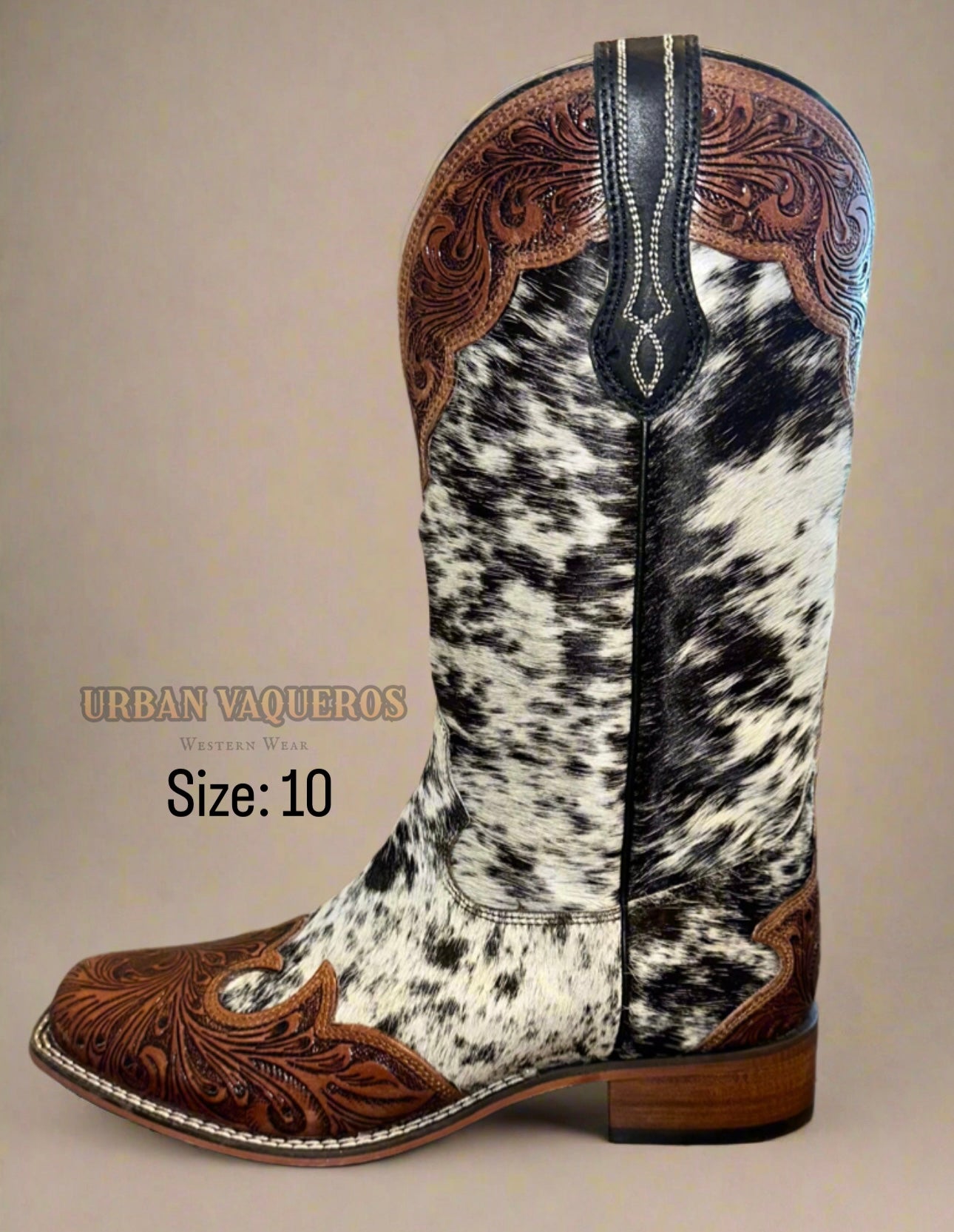 Mesa Cloud Hand Tooled Leather Boots-Black & White