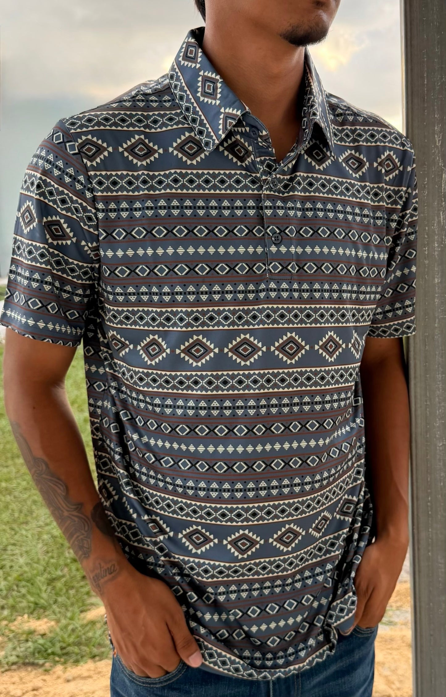 Men's Short Sleeve Printed Western Polo Shirt