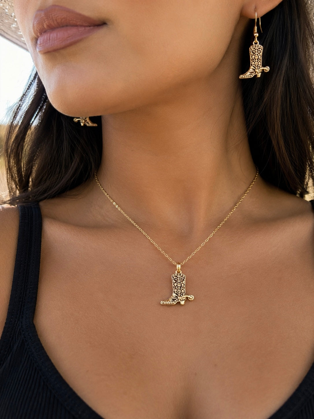 Western Boot Earrings-Gold