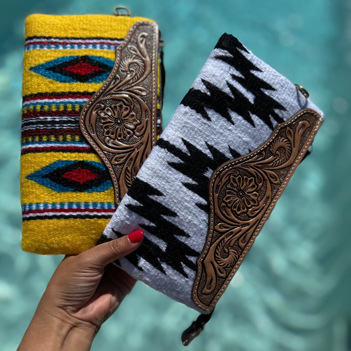 Western Azteca Fabric Leather Wristlet