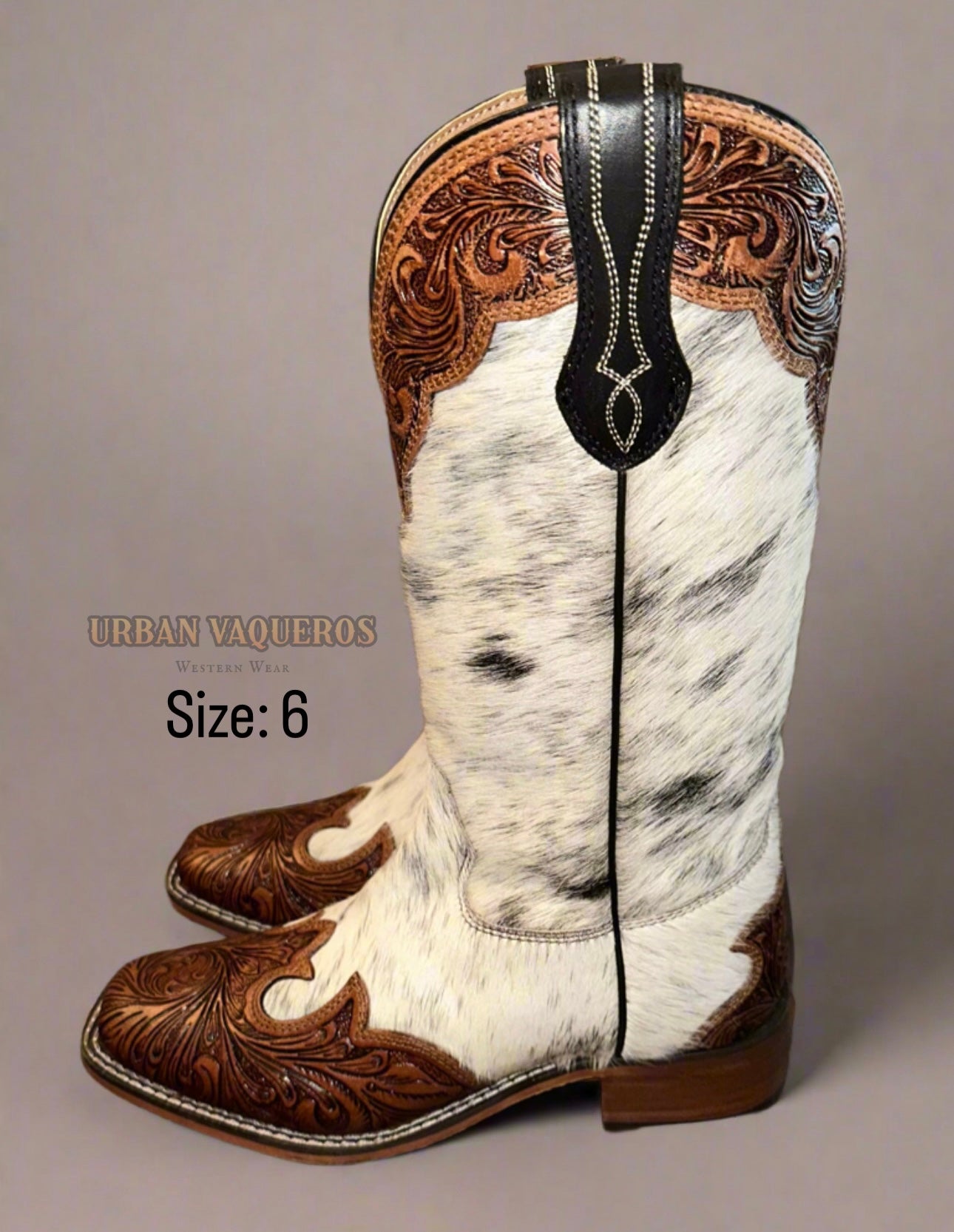 Mesa Cloud Hand Tooled Leather Boots-Black & White