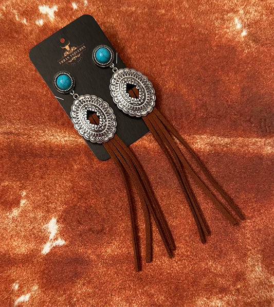 Western Concha Fringe Earrings-Brown