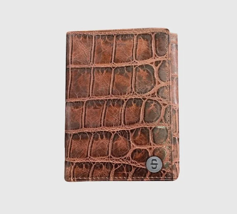 Men’s Stetson Tri-Fold Top Grain Croco Embossed Leather Wallet