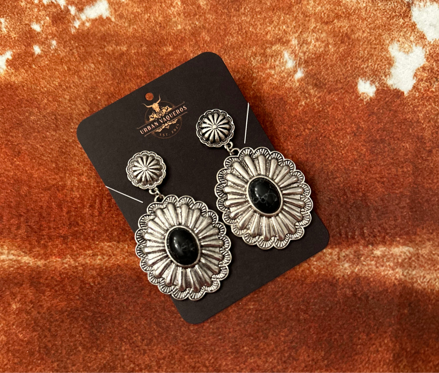 Oval Western Concha Earrings-Black