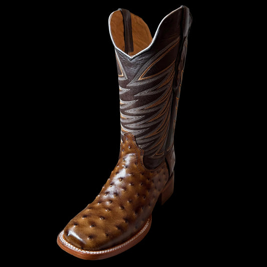 Men’s Ostrich Print-Miel Dorada Square Toe