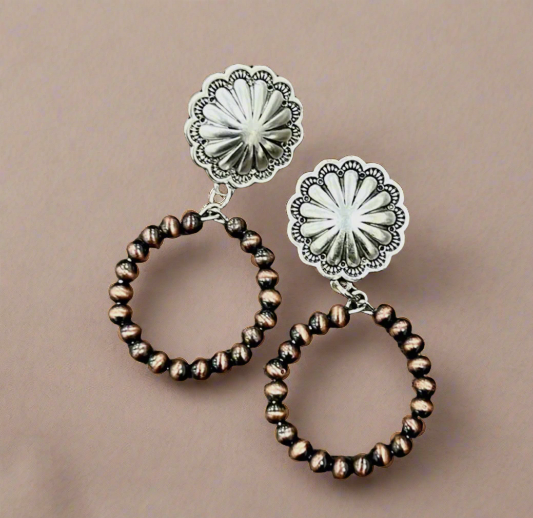 Navajo Bead Hoop
Post Earrings-Copper