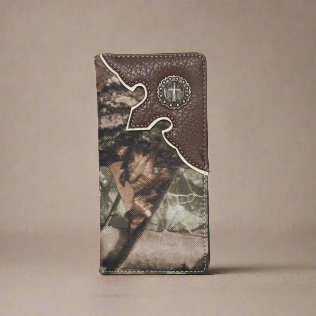 Camo Long Antique Silver Cross Concho Wallet