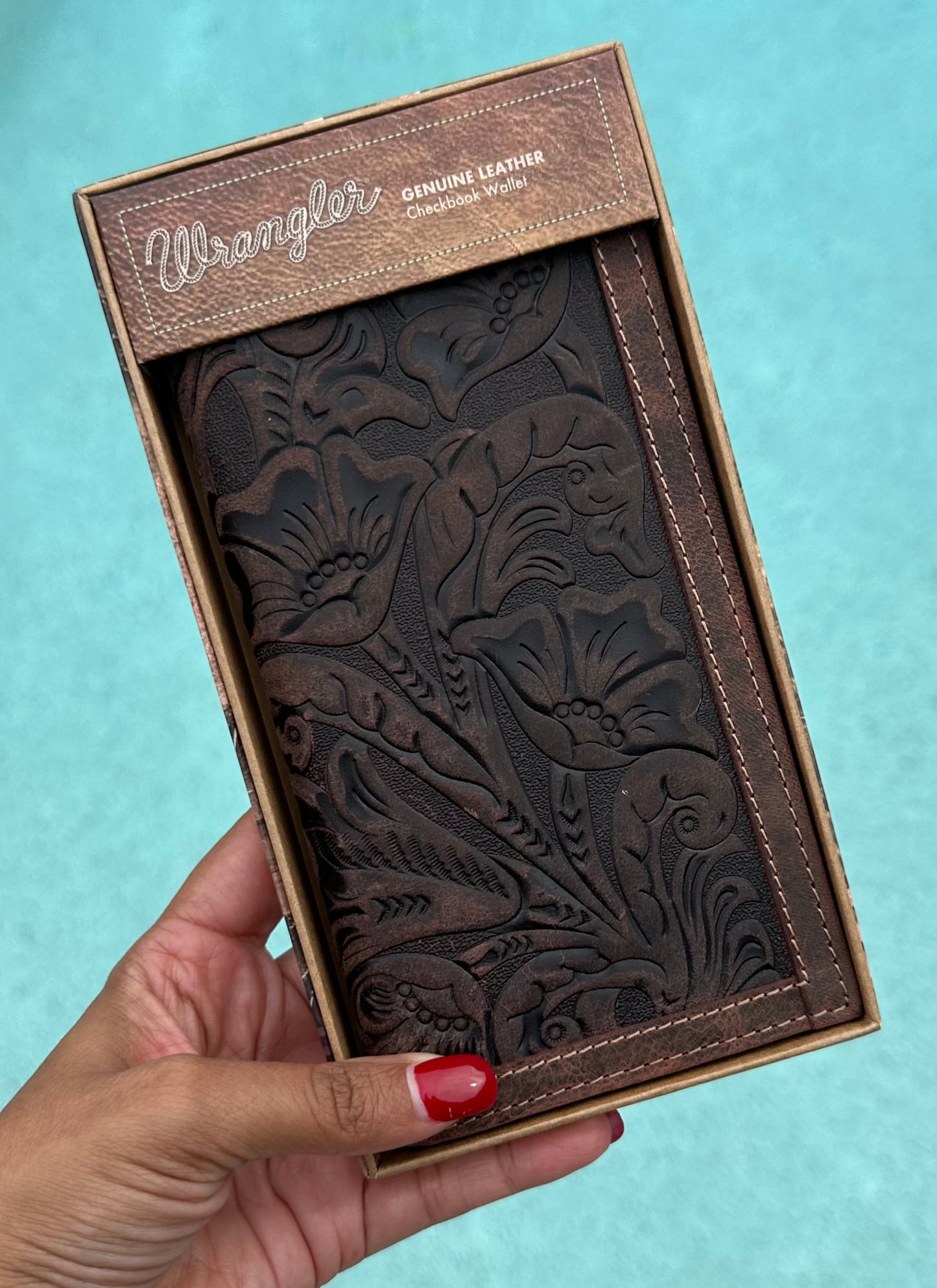 Wrangler Texas Rose embossed leather body with stitched leather trim wallet