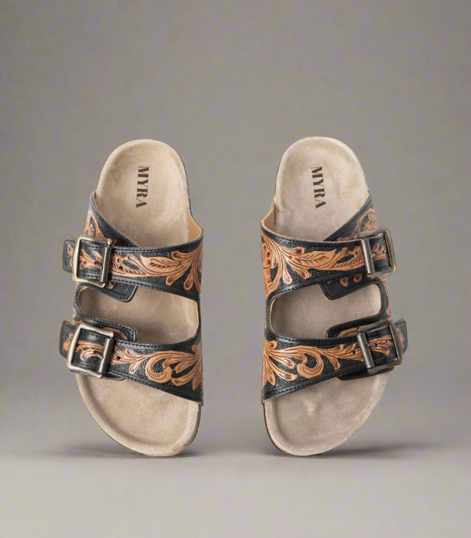 Falling Feather Sandals-Black and Brown
