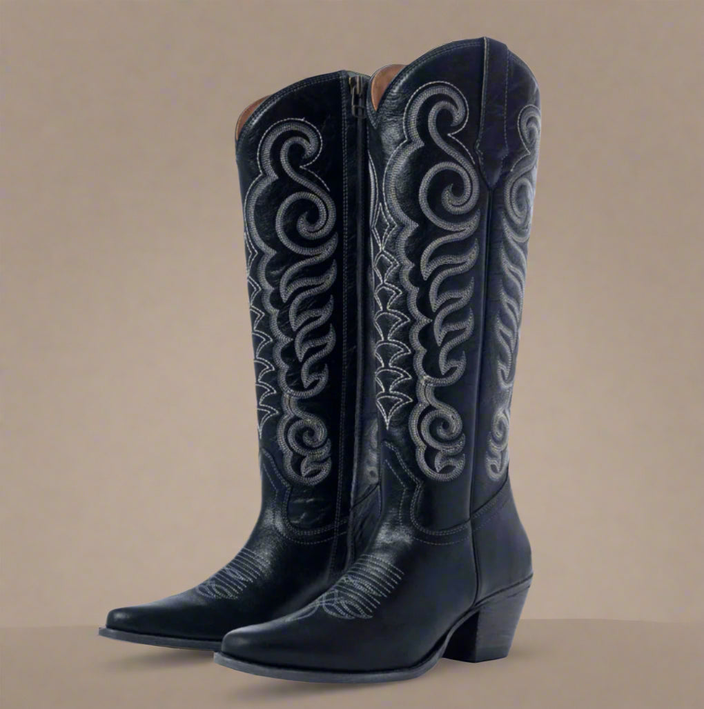 Nalejandra Western Boots-Ebony