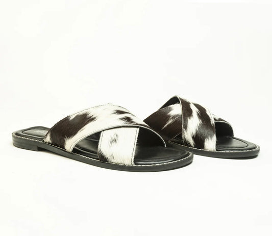 El Paso Dawn Hairon Leather Sandals In Speckled White