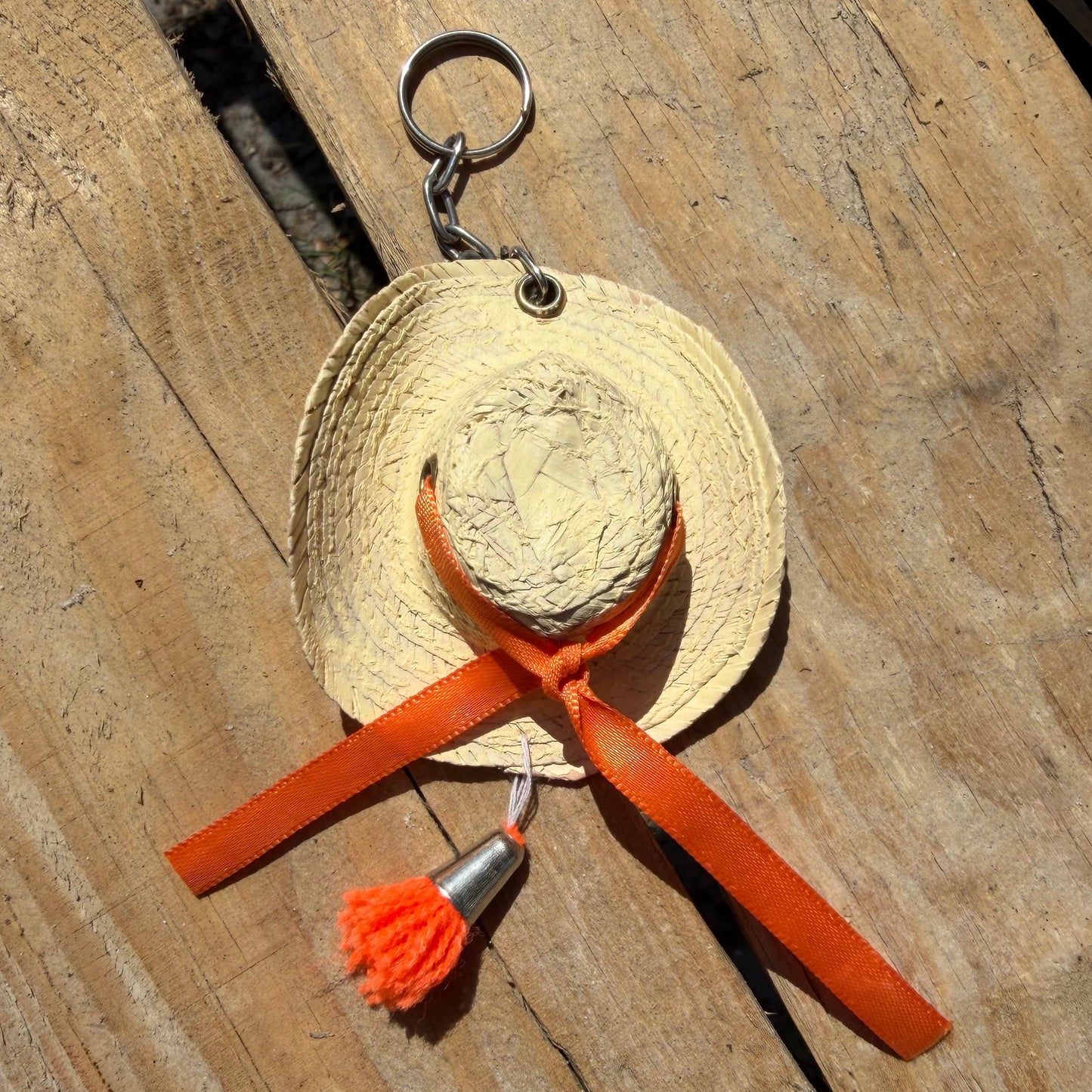 Sombrero Calentano Tierra Caliente Llavero-Mexican Hat Keychain-Orange with Orange Tassel
