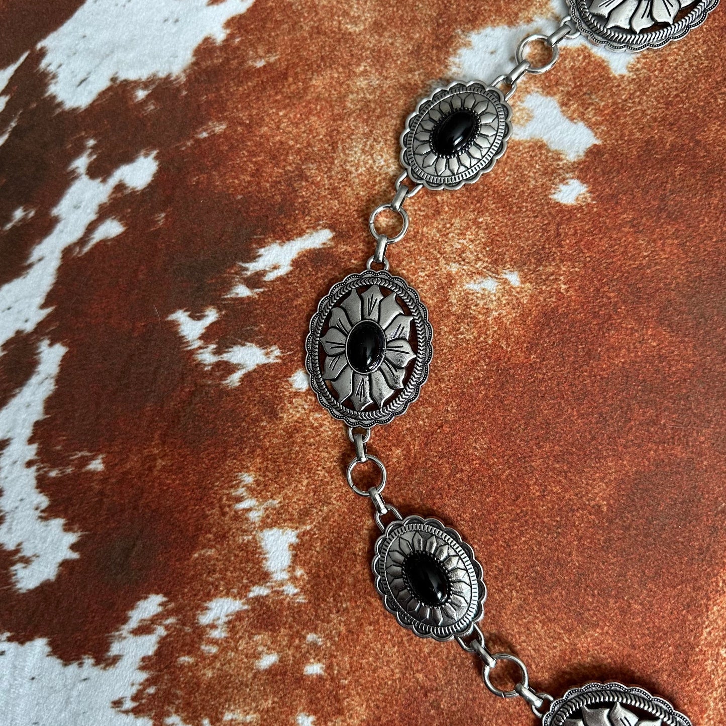 Vintage Bohemian Western Carved Black Waist Chain Belt