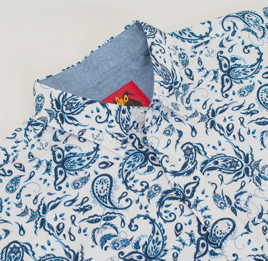 Men’s Western Paisley Button Down Shirt-Blue