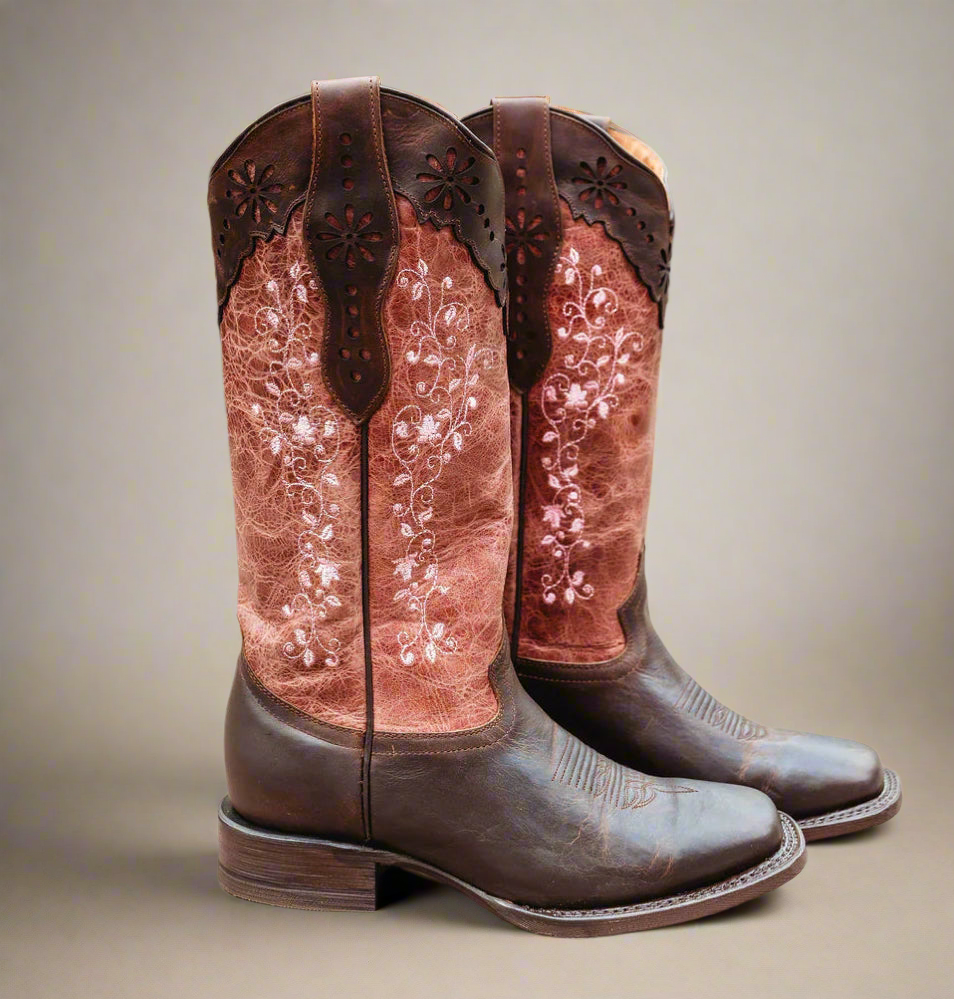 Pink Embroidered Cowgirl Boots-Square Toe
