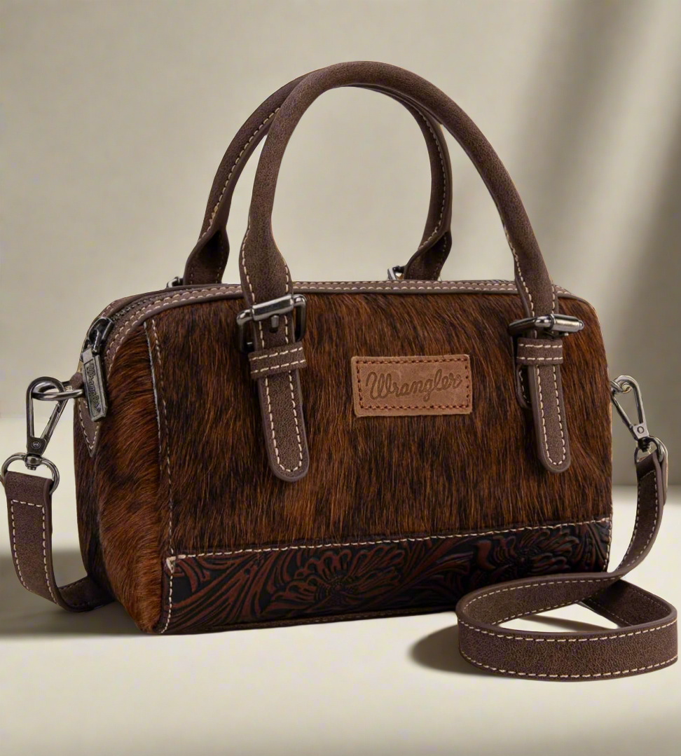 Wrangler Genuine Hair-On Cowhide Barrel Bag