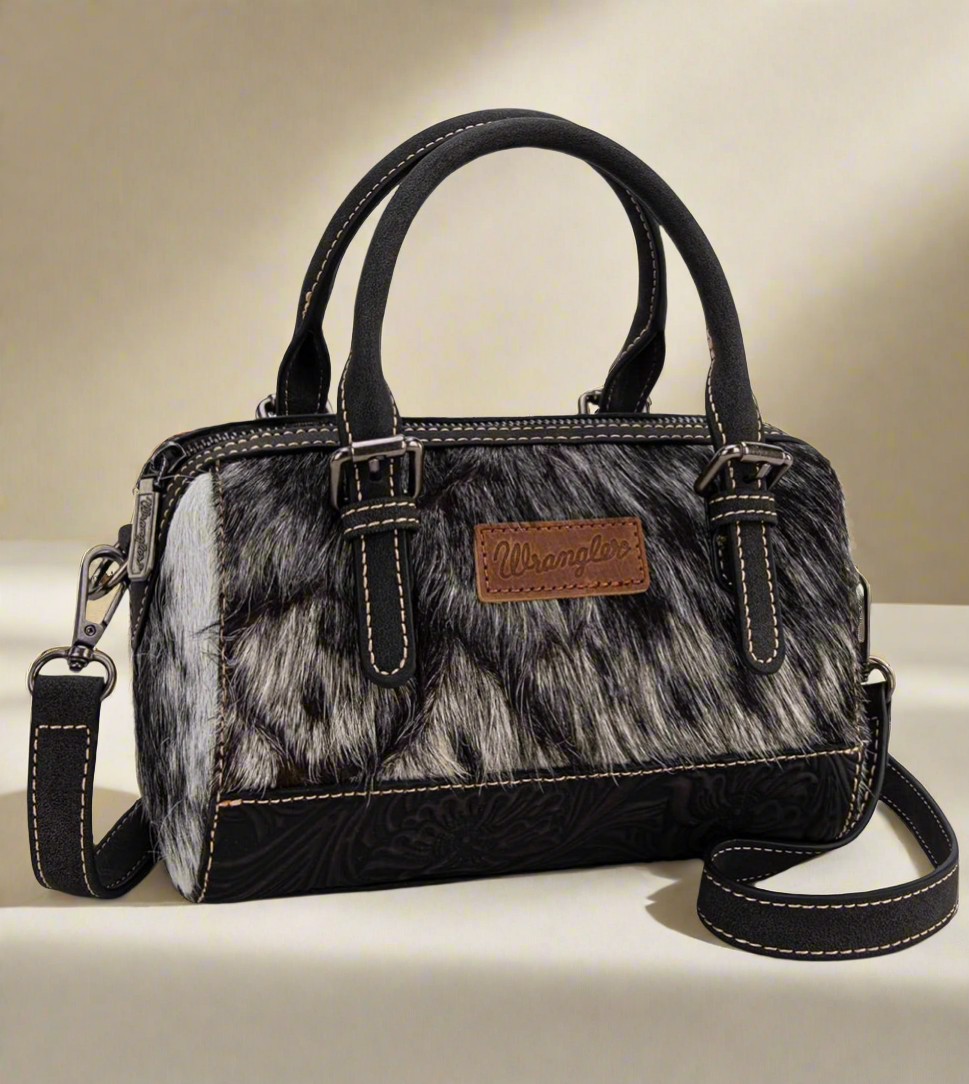 Wrangler Genuine Hair-On Cowhide Barrel Bag