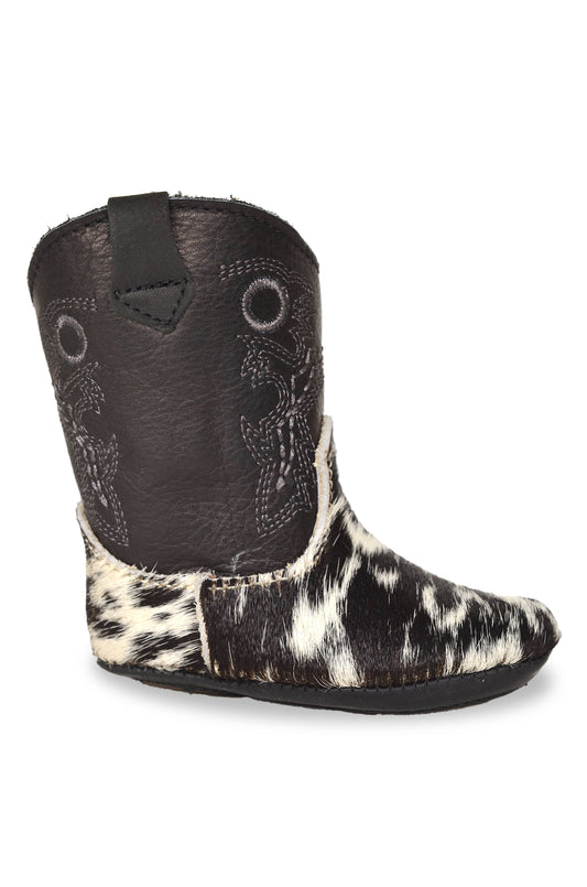 INFANT COWHIDE BOOTIES-DARK SPECKLE
