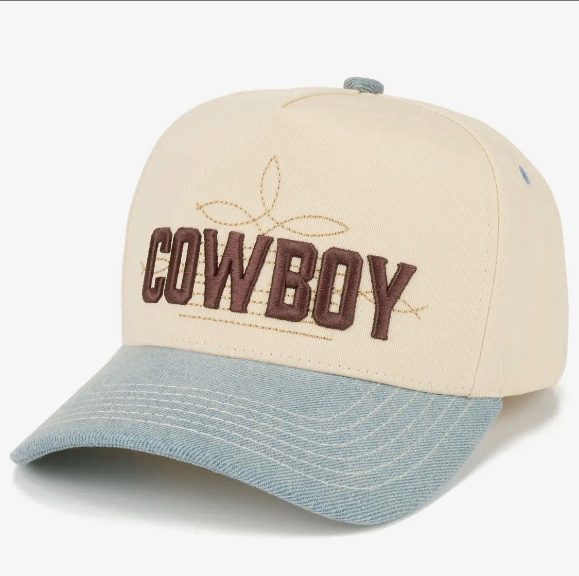 COWBOY-Denim 3D Embroidered Two-Tone Trucker Hat