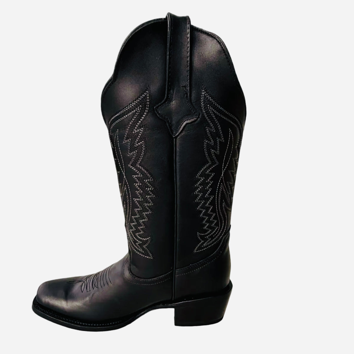 TANNER MARK WOMEN'S WIDE CALF TEXAS GOLD LEATHER SQUARE TOE BOOTS BLACK