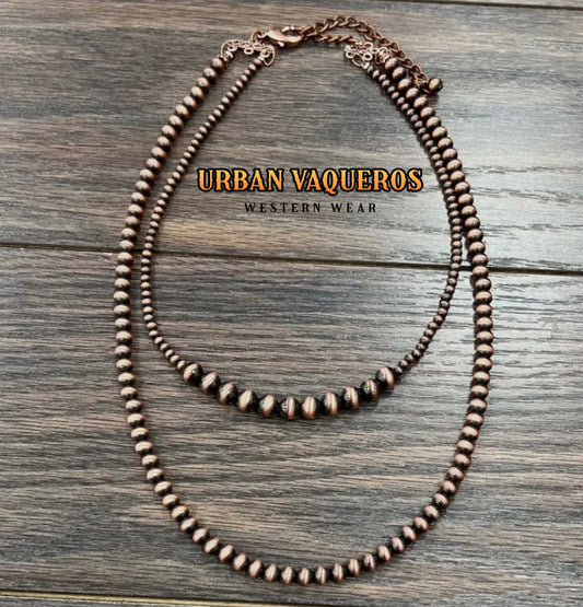 20" 2-strand Navajo Bead Necklace-Copper