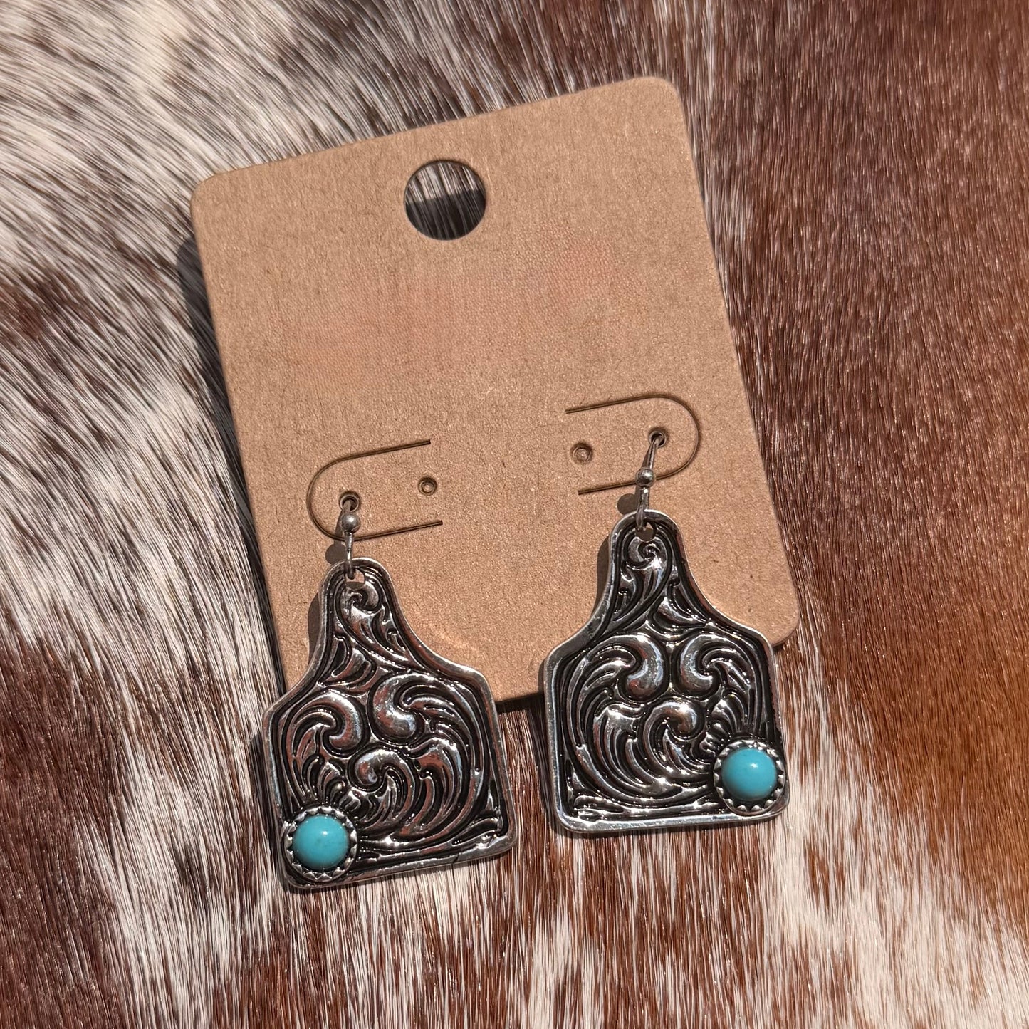 Western Engraved Cattle Tag Dangle Earring