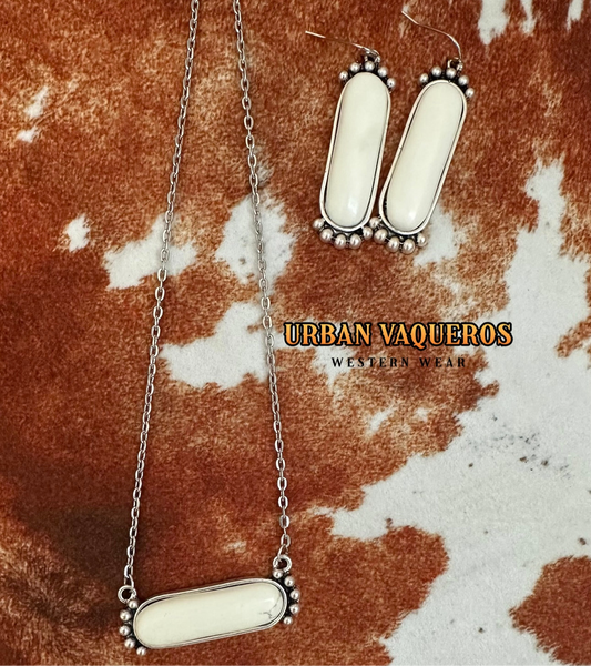 16-inch White Turquoise Necklace Earrings Set