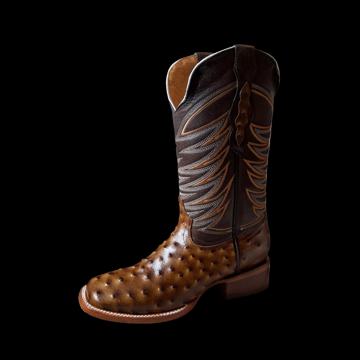 Men’s Ostrich Print-Miel Dorada Square Toe