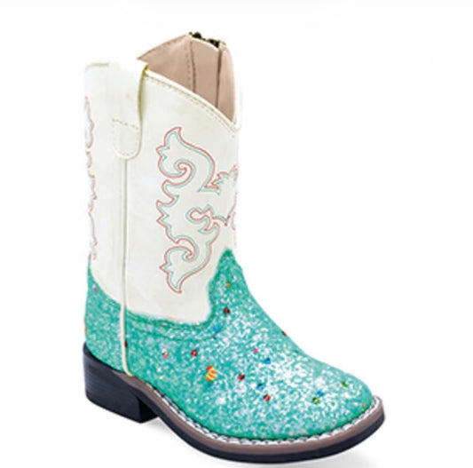 OLD WEST GIRLS' FANCY STITCH WESTERN BOOTS - BROAD SQUARE TOE