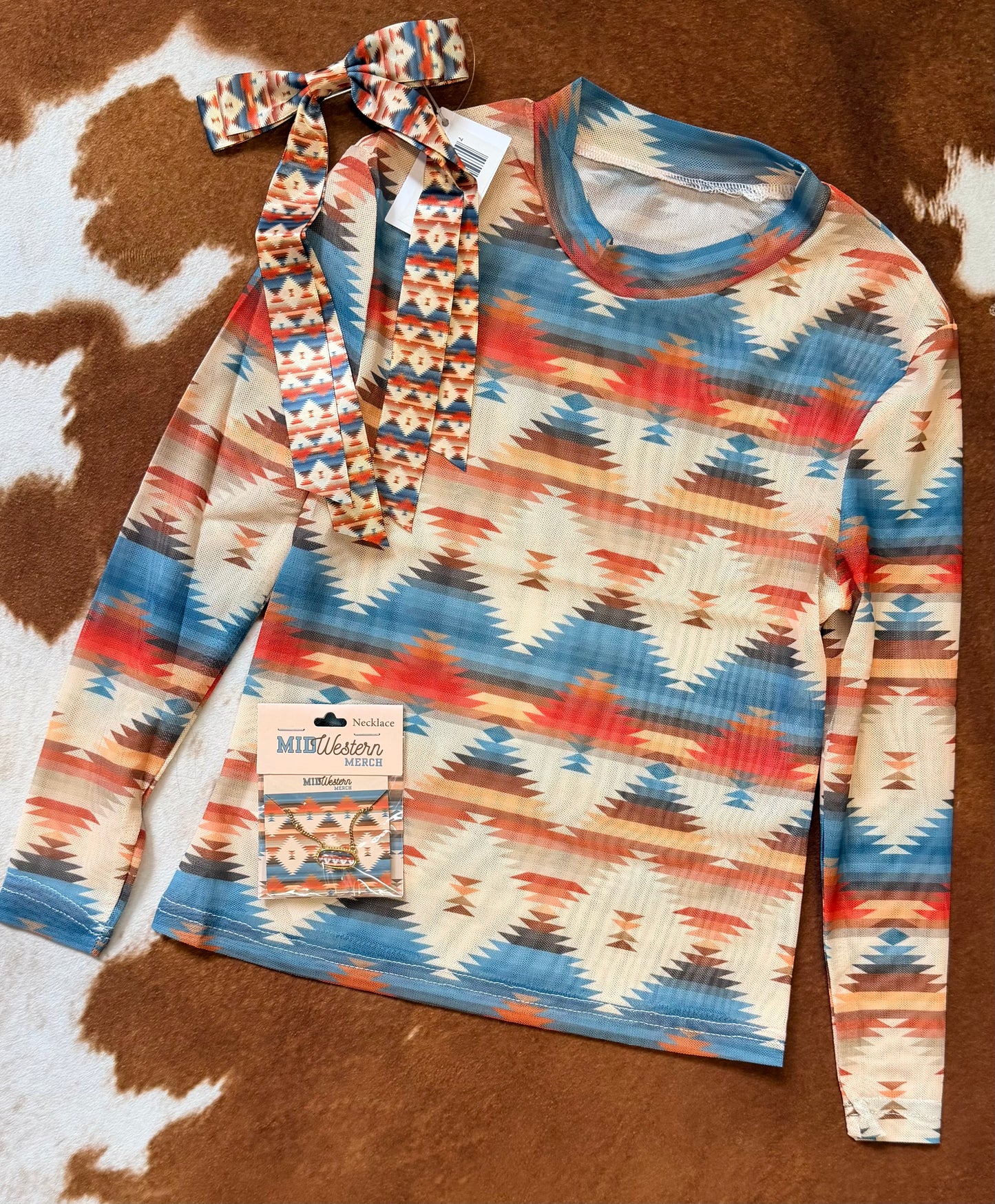 Girl’s Western Aztec Sheer Mesh Top