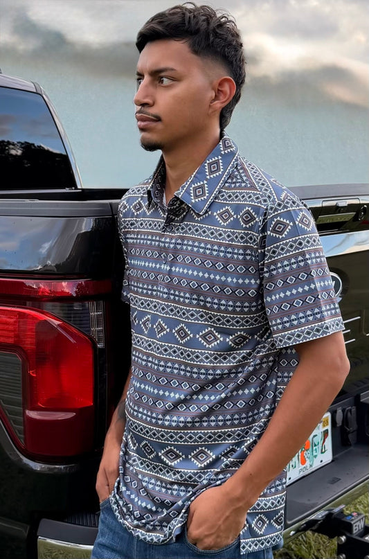 Men's Short Sleeve Printed Western Polo Shirt