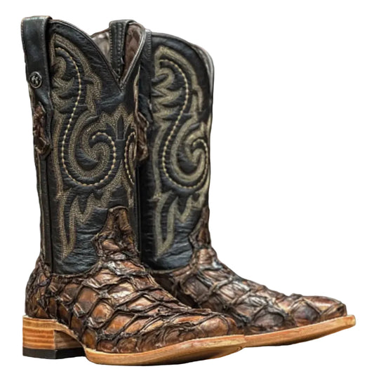 TANNER MARK MEN'S EXOTIC LEATHER MONSTER FISH CHOCOLATE BROWN BOOTS