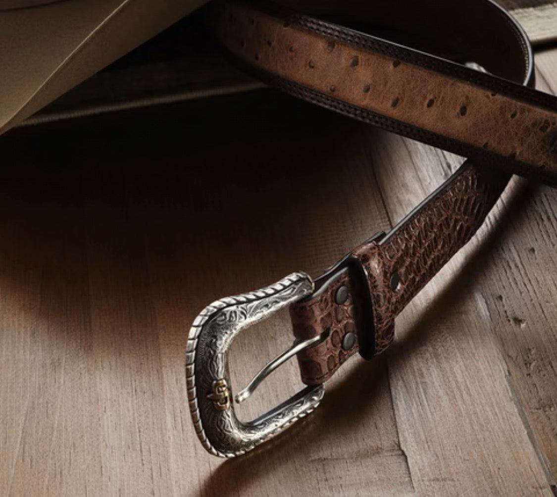 Men’s Stetson Ostrich Croco Embossed Western Tabs Belt