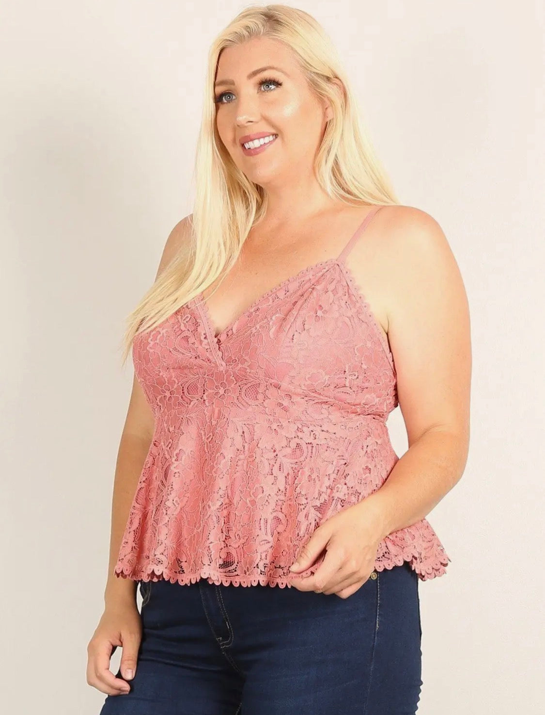Curvy Lace Sleeveless Top- Mauve