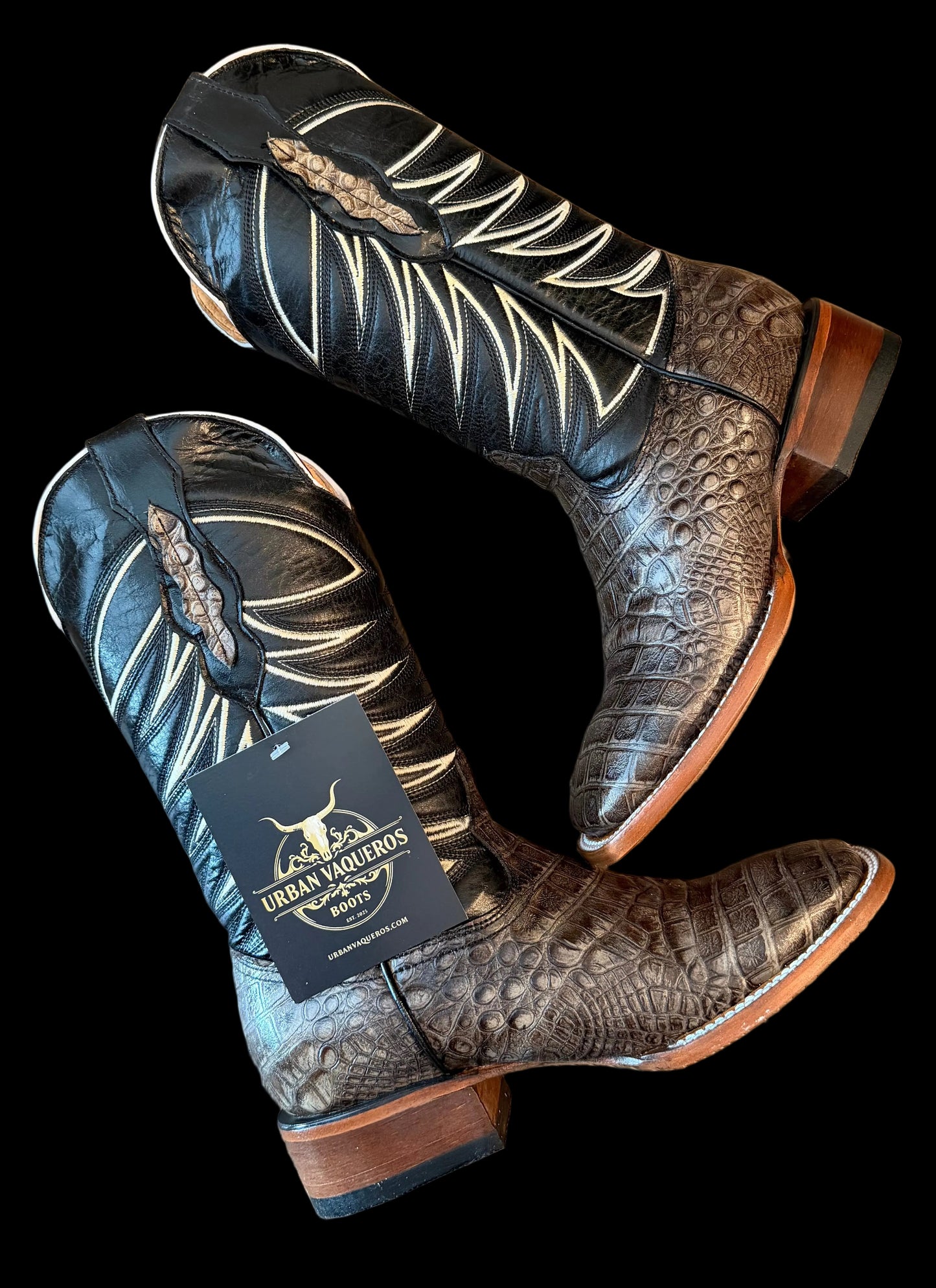 Men’s Crocodile Belly Print-Cenizo Coco Square Toe