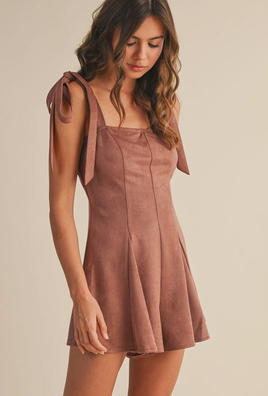 Suede Tied At Shouder
Flared Mini Romper