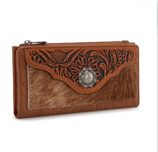 Hair-On Cowhide Tooled Wallet